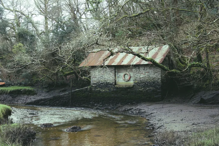 Riverside woodland building — photograph by Monty Bray