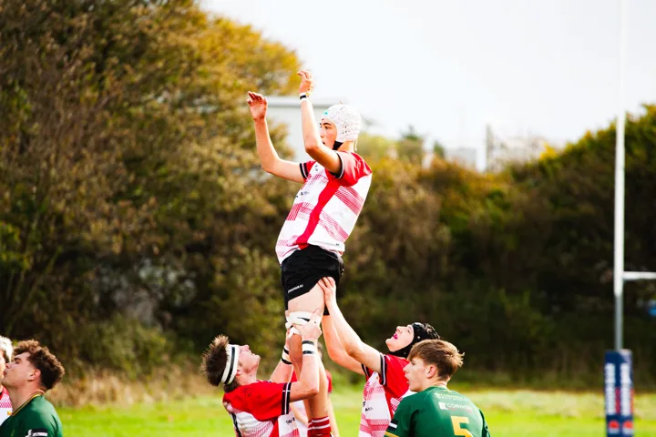 Lineout and aerial action — photograph by Monty Bray