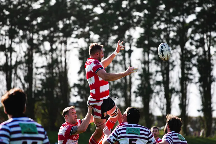Lineout and aerial action — photograph by Monty Bray